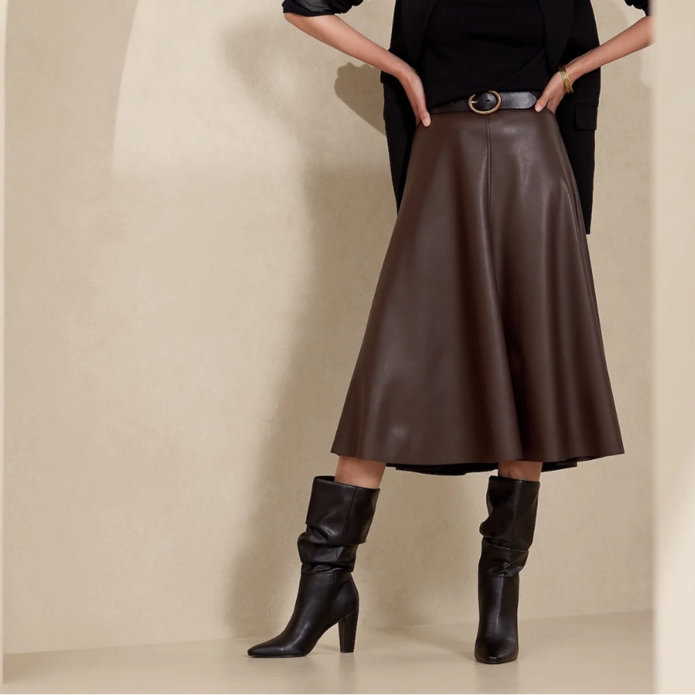 Banana Republic Vegan Leather Midi Skirt High Waist Petite